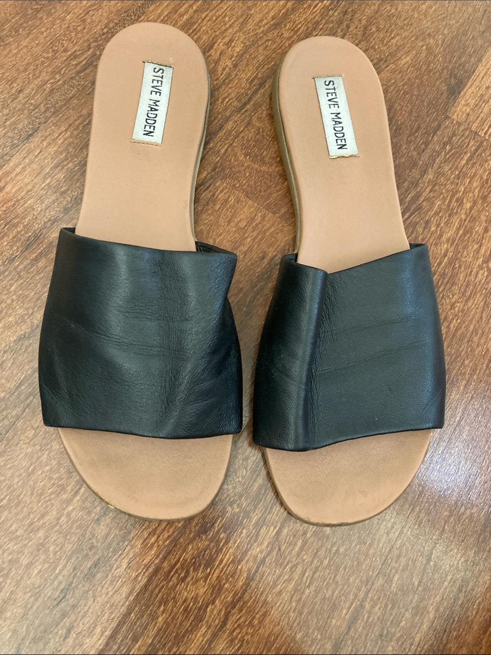 Steve Madden Black Wide Strap Slide Sandals Sz 9.5